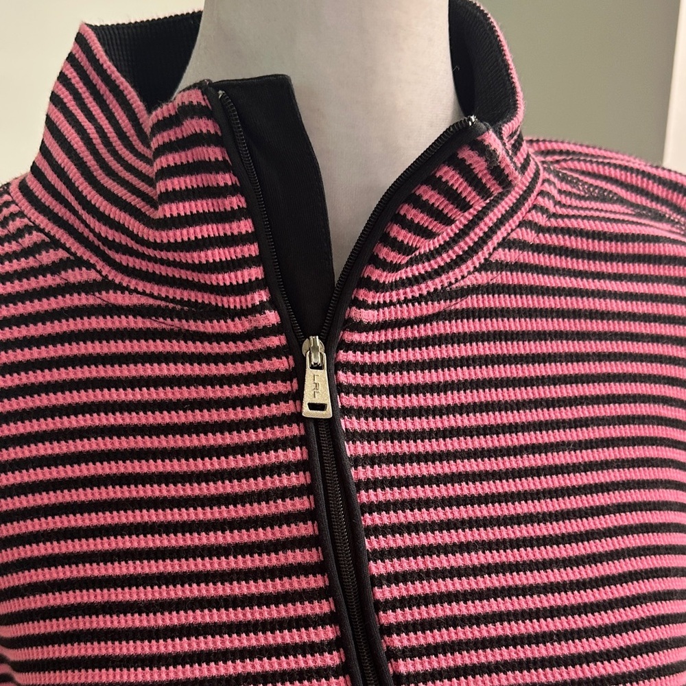 Lauren active Ralph Lauren Chic Striped Black and Pink Women's Sweatshirt - Picture 3 of 10